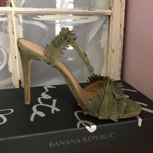 Olive colored suede strap heels ..